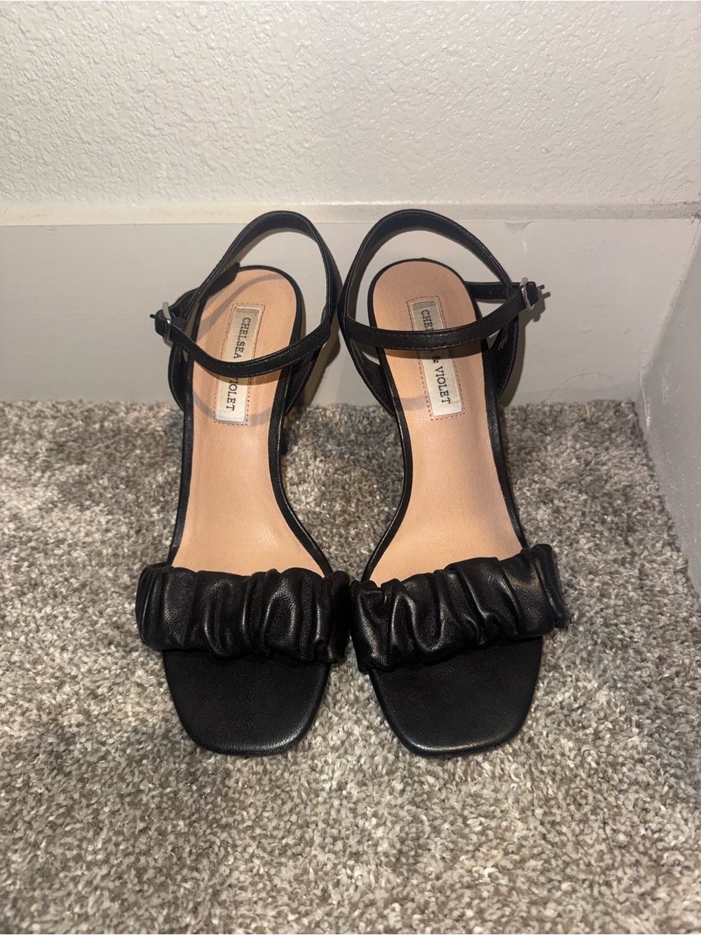 Chelsea & Violet Black Ruched Strap Heels